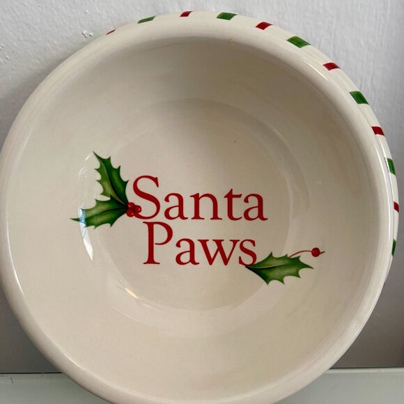 (2) VTG Lenox Christmas "Santa Paws" "Lick The Bowl" Pet Food ivy Berry Ceramic - Picture 14 of 15